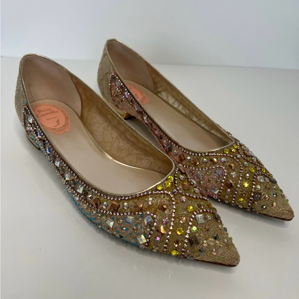 Rene Caovilla Beaded Lace Ballerina Flat Size 39 - Picture 3 of 6